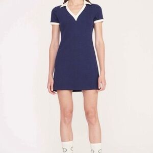 Staud‎ Court Volley Mini Dress Women’s Size Medium Preppy Collar Navy Blue White